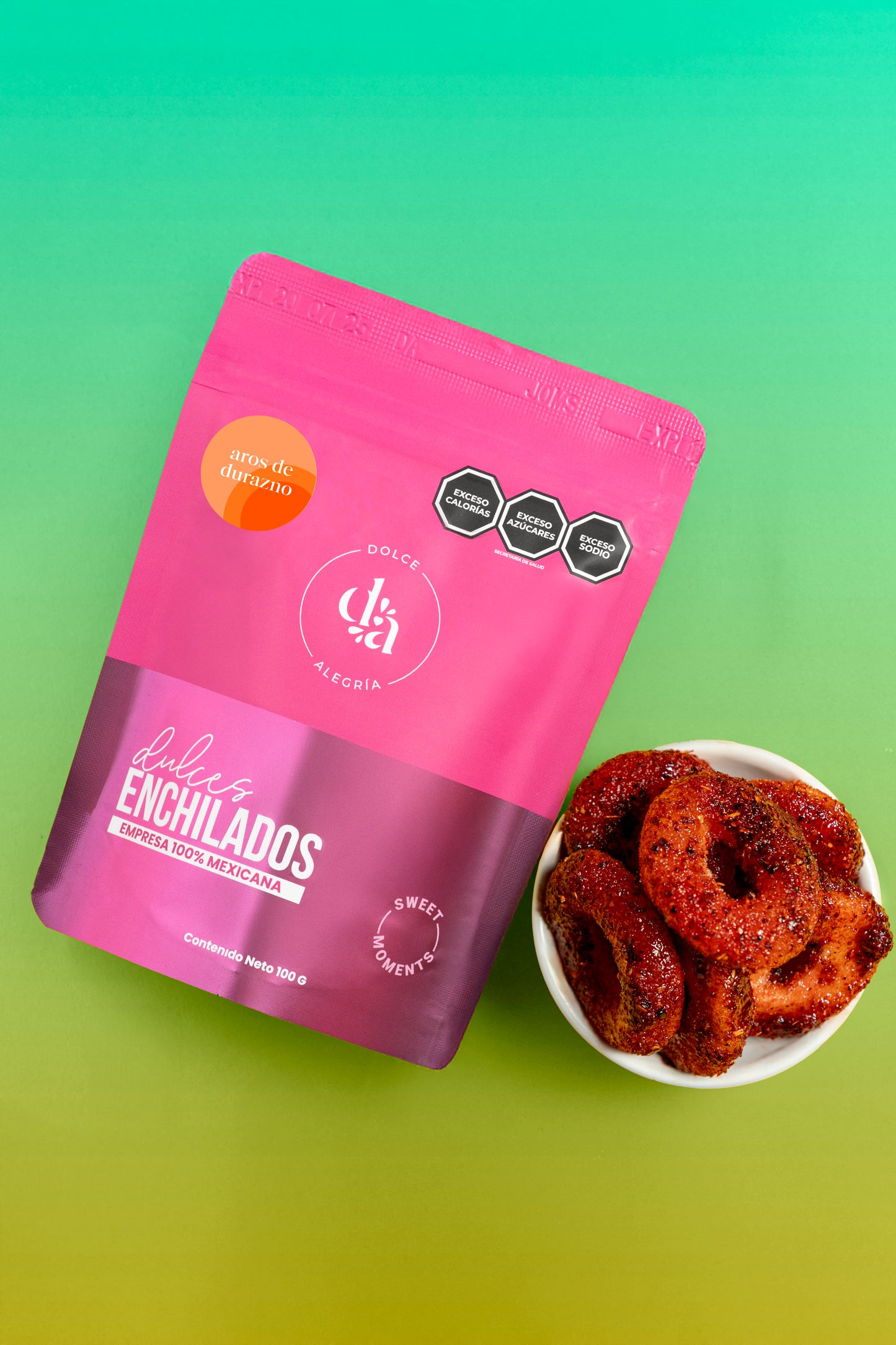 Aros de durazno enchilados